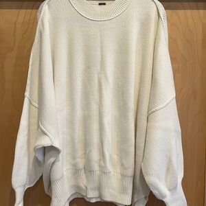 Free People White Crewneck Sweater with Relaxed Fit